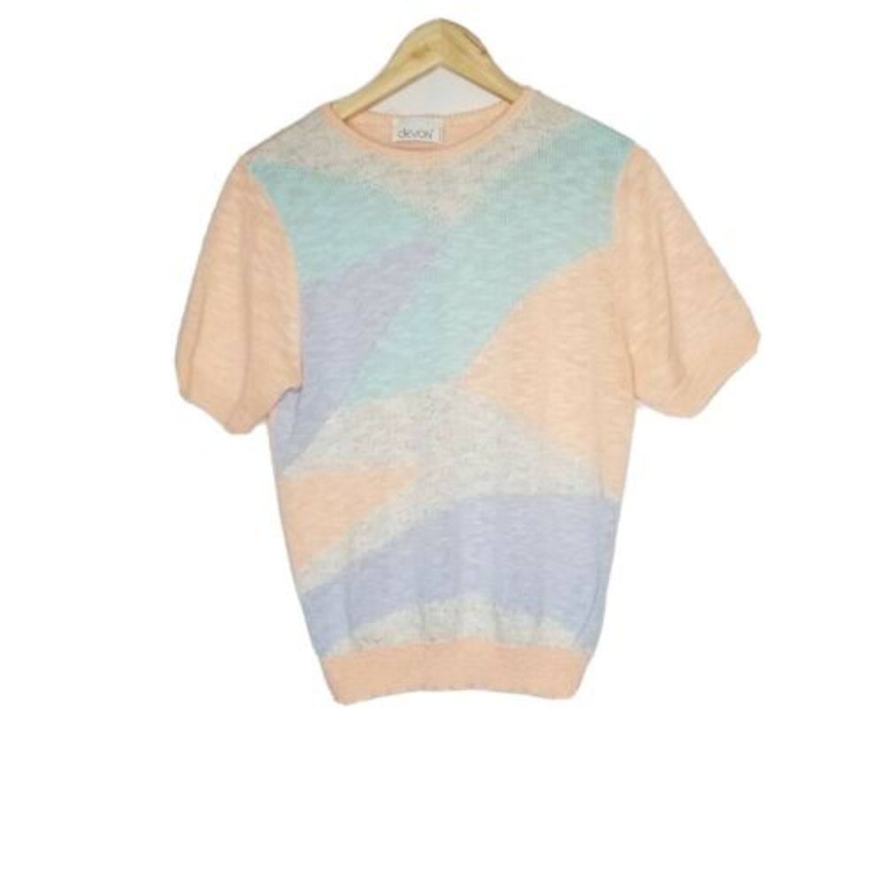 Vintage Lady Devon Womens Sweater Pastel Multicolored Dolman Sleeve Sz Vintage M